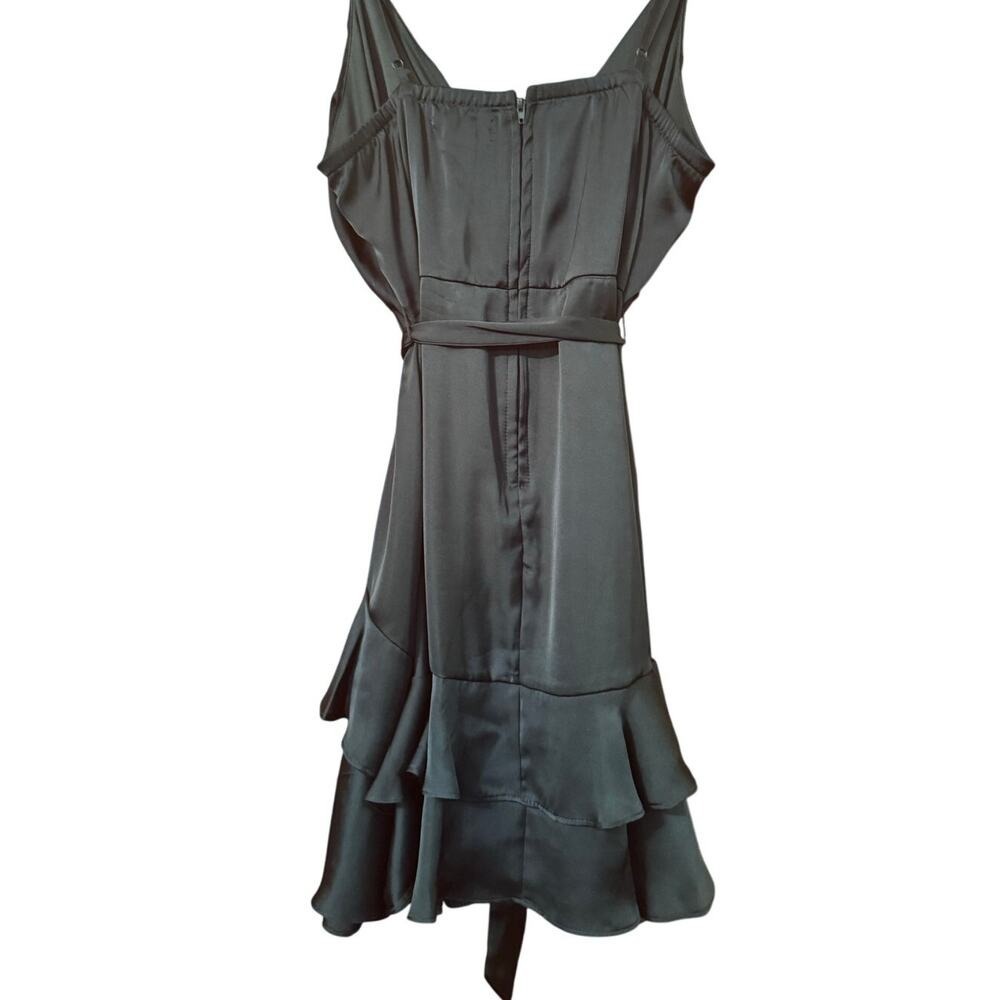 Altar'd State Satin Mini Dress XL Black Ruffle Tiered Wrap Cocktail Romantic - Picture 2 of 8